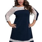 Plus Size Lace Patchwork 3/4 Sleeve Women\'s Day Dress