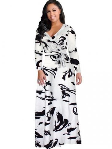 White Plus Size Long Sleeve Women\'s Maxi Dress