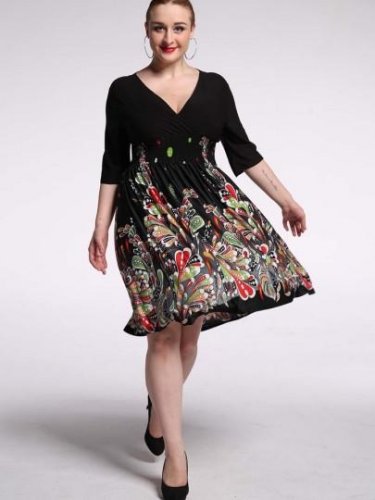 Black Plus Size Half Sleeve Women\'s Day Dress