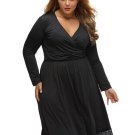 Black V Neck Long Sleeve Women\'s Plus Size Dress