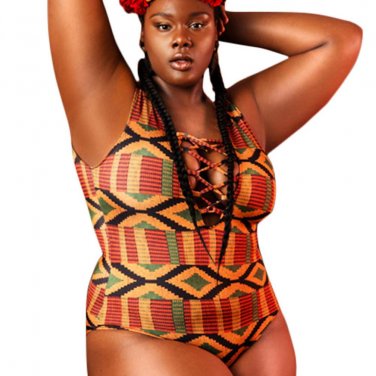 WATER PRINCESS Large size Sexy One-Piece Swimsuit  Deep V-Neck Women Printing Bikini Swimwear