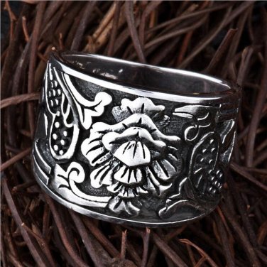 S925 Solid Thai Silver Flower Rings for Men Punk Black Jewelry 100% Real Genuine 925 Sterling Silver