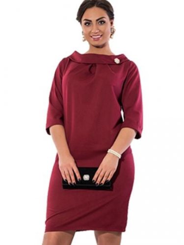 Plus Size Solid Color 3/4 Sleeve Women\'s Bodycon Dress