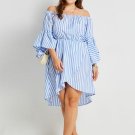 Slash Neck Plus Size Striped Women\'s Day Dress