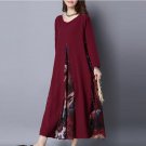 Vestidos 2017 Women Vintage Casual Loose Print Dress Ladies O Neck Long Sleeve Cotton Linen Splice M