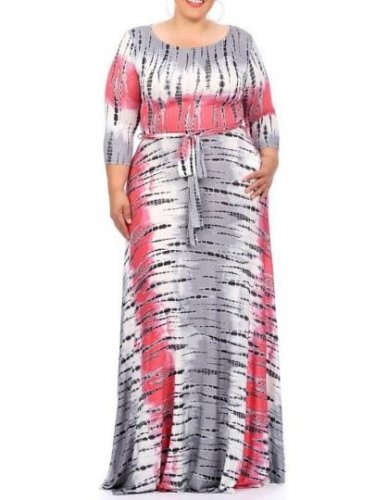 Color Block Plus Size Lace up Women\'s Maxi Dress