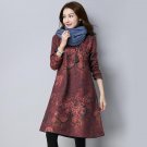 Vestidos Women Velvet Padded Dress 2017 Autumn Winter O Neck Long Sleeve Cotton Linen Vintage Print 