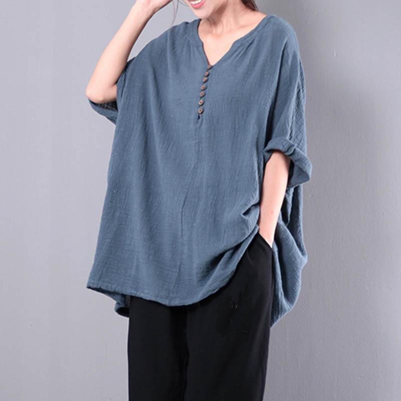 CELMIA 2018 Spring Women 3/4 Sleeve V Neck Buttons Pullover Shirt Autumn Leisure Cotton Linen Blouse