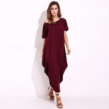 Oversized One Shoulder Baggy Kaftan Women Maxi Dress Elegant Casual Long Shift Dress Robe Femme Long