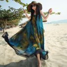Women Sexy Maxi Long Dress 2017 Bohemian Oversized Women O Neck Sleeveless Belt Peacock Printed Chif