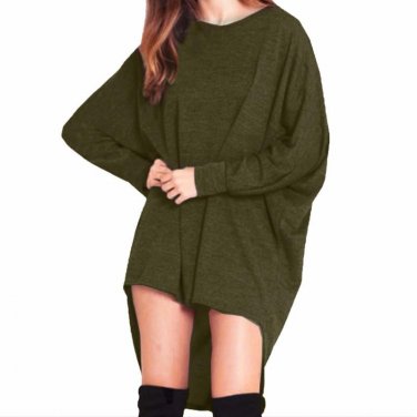 Plus Size Womens 2017 Round Neck Batwing Sleeve Casual Solid  Irregular Hem Loose Long Tops Shirt Bl