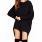 Plus Size Womens 2017 Round Neck Batwing Sleeve Casual Solid  Irregular Hem Loose Long Tops Shirt Bl