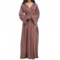 Women Long Maix Dress Autumn Winter Long Sleeve Deep V Neck Waist Belt Elegant Dress Gown Oversized 
