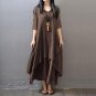Vintage Women Summer Dress 2017 Celmia Plus Size Cotton Linen Bottons V Neck Loose Maxi Long Party D