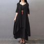 Vintage Women Summer Dress 2017 Celmia Plus Size Cotton Linen Bottons V Neck Loose Maxi Long Party D