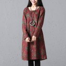 Vintage Retro Print Dresses Women 2017 Autumn Winter Casual Long Sleeve Cotton Linen Robe Floral Plu