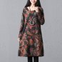 Vintage Retro Print Dresses Women 2017 Autumn Winter Casual Long Sleeve Cotton Linen Robe Floral Plu
