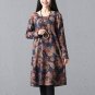 Vintage Retro Print Dresses Women 2017 Autumn Winter Casual Long Sleeve Cotton Linen Robe Floral Plu
