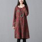 Vintage Retro Print Dresses Women 2017 Autumn Winter Casual Long Sleeve Cotton Linen Robe Floral Plu