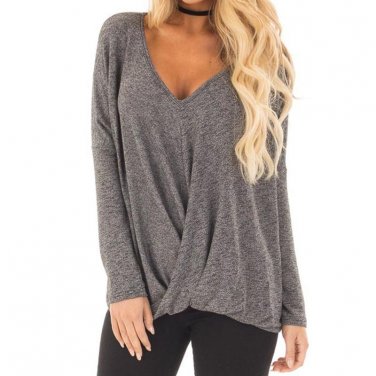 2018 Spring Fall Women Blouse Sexy Ladies V Neck Tops Long Sleeve Solid Blusas Shirts Casual Loose T