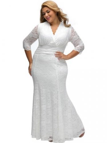 V Neck Plus Size Lace Women\'s Maxi Dress