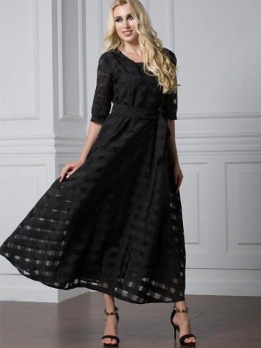Lace up Plaid Plus Size Women\'s Maxi Dress