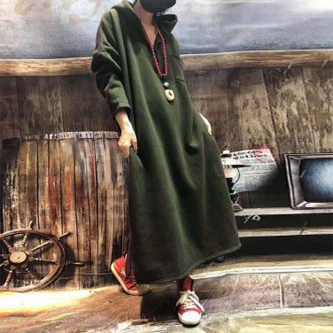 Plus Size 2018 CELMIA Winter Women Long Sleeve Hooded Pockets Buttons Party Long Maxi Warm Dress Ret