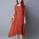 Women Elegant Midi Dress 2017 Autumn Spring Round Neck Long Sleeve Casual Solid Shift Dress Robe Fem