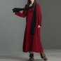Hot Celmia Cotton Linen Plus Size Mid-Calf Dress Long Sleeve Round Neck Retro Buttons Pockets Split