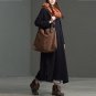 Hot Celmia Cotton Linen Plus Size Mid-Calf Dress Long Sleeve Round Neck Retro Buttons Pockets Split