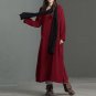Hot Celmia Cotton Linen Plus Size Mid-Calf Dress Long Sleeve Round Neck Retro Buttons Pockets Split
