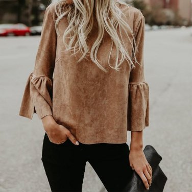Blusas Womens Long Flared Sleeve Blouses Shirts 2018 Spring Winter Elegant Vintage Solid Casual Loos