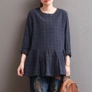 2018 Autumn Vintage Check Plaid Women O Neck Long Sleeve Ruffled Splice Shirt Blouse Loose Cotton Li