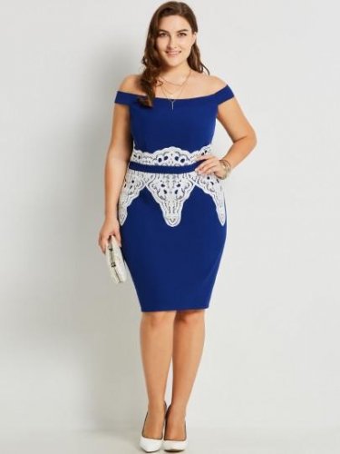 Plus Size Slash Neck Appliques Women\'s Bodycon Dress