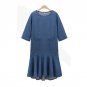 Plus Size 2017 Autumn Women Retro Denim Dress Casual Loose Solid O Neck 3/4 Sleeve Elegant Pockets R