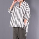 CELMIA Casual V Neck Long Sleeve Loose High Low Blouse Women Autumn Retro Baggy Cotton Linen Striped