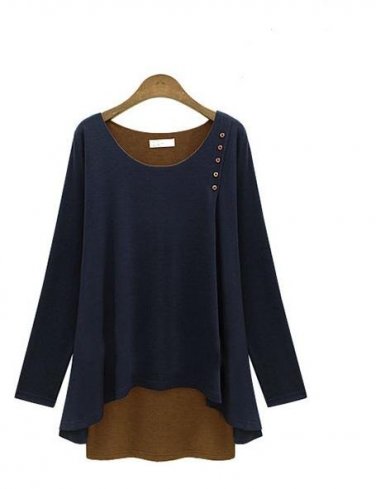 Plus Size S-2XL Lady Irregular Shirt Loose Tops Patchwork Personality Tees Women Long Sleeve Shirts 