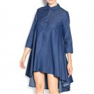 CELMIA 2018 Fashion Women Lapel 3/4 Sleeve Buttons Down Denim Blue Pleated OL Work Long Shirt Dress 