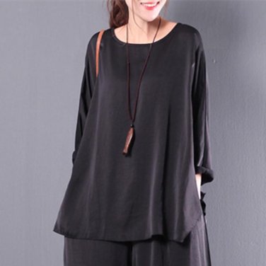 2018 New Women Soft Blouse Shirts Plus Size S-5XL Long Sleeve Round Neck Solid Color Plain Casual To