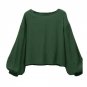Plus Size New Womens Elegant Long Bishop Sleeves Solid Loose Basic Shirt Tops Autumn O-Neck Casual B