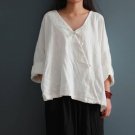 CELMIA Plus Size M 5XL Women Solid V Neck Plate Buttons Long Sleeve Blouse 2018 Spring Retro Loose H