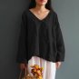 CELMIA Plus Size M 5XL Women Solid V Neck Plate Buttons Long Sleeve Blouse 2018 Spring Retro Loose H