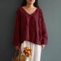 CELMIA Plus Size M 5XL Women Solid V Neck Plate Buttons Long Sleeve Blouse 2018 Spring Retro Loose H