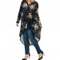 Plus Size Women Floral Print Asymmetrical Hem Blouse Long Shirt 2017 Ladies Buttons V Neck Long Slee