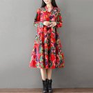 Women Dresses Ladies V Neck Long Sleeve Vintage Print Dress 2017 Autumn Winter Casual Loose Oversize