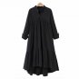2017 Women Vintage Stand Collar Long Sleeve Buttons Casual Asymmetrical Loose Solid Party Long Dress