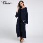 Oversized Celmia Women Maxi Dress 2018 Autumn O-neck Flared Sleeve Pockets Long Sleeve Dress Baggy L