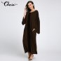 Oversized Celmia Women Maxi Dress 2018 Autumn O-neck Flared Sleeve Pockets Long Sleeve Dress Baggy L
