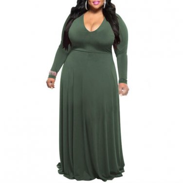 2017 New Women Autumn Winter Large Plus Size Maxi Long Dress Long Sleeve Fashion Elegant Plain Loose