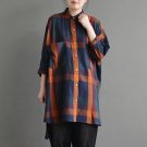 Plus Size Celmia 2018 Vintage Women Plaid Check Lapel Neck Buttons Pockets Long Sleeve Asymmetric He